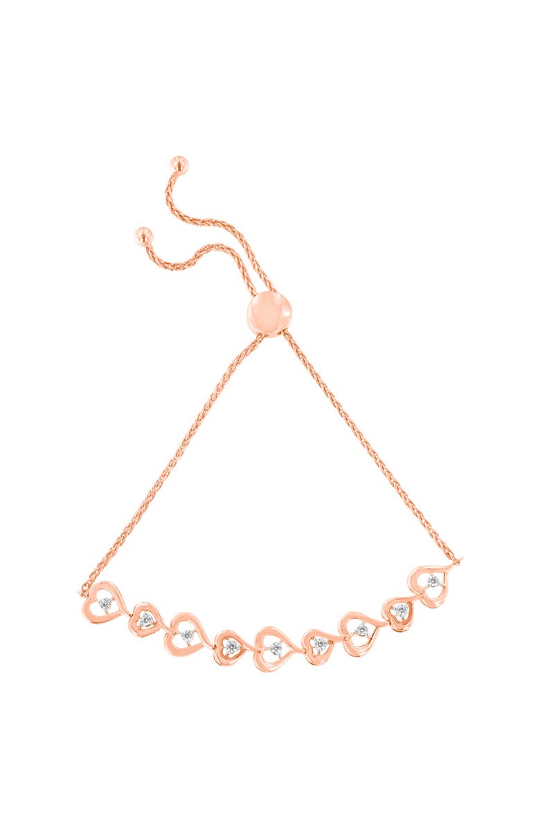 Haus of Brilliance Rose Plated Silver Diamond Heart-Linked Bolo Bracelet, Alternate, color, Pink