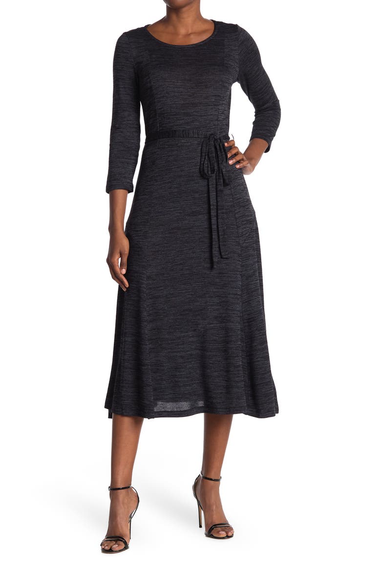 Sylvia 3/4 Sleeve A-Line Midi Dress, Main, color, NAVY MELANGE