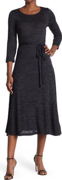 Nina Leonard Sylvia 3/4 Sleeve A-Line Midi Dress