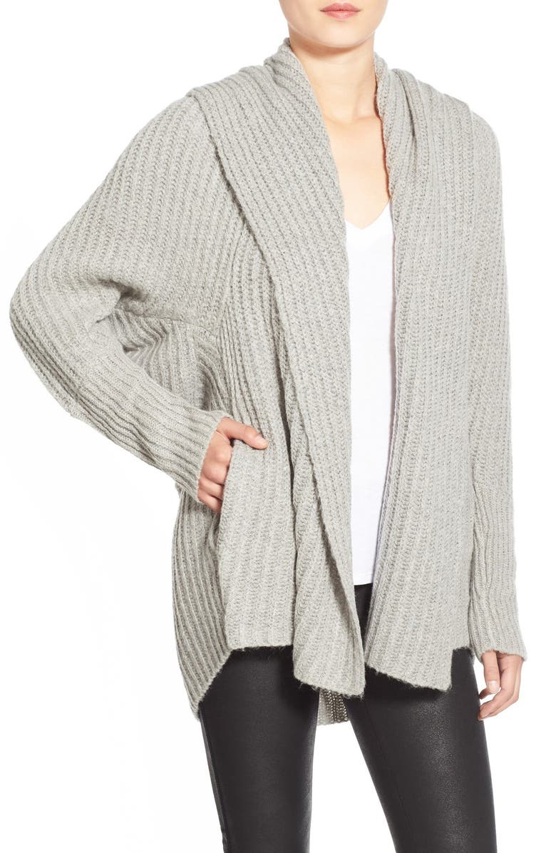 Leith Hooded Fuzzy Open Front Cardigan, Alternate, color,