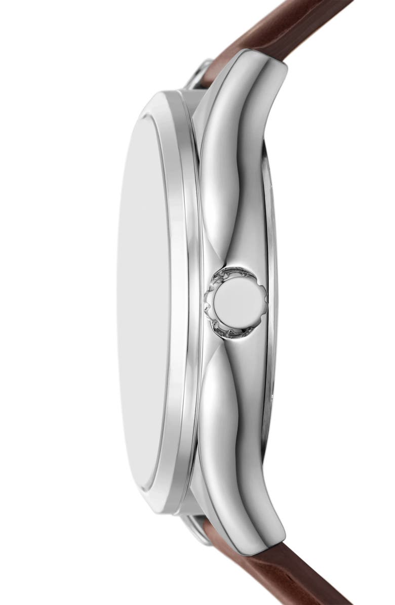 Fossil Fenmore Three-Hand Quartz Leather Strap Watch, 44mm, Alternate, color, Silver