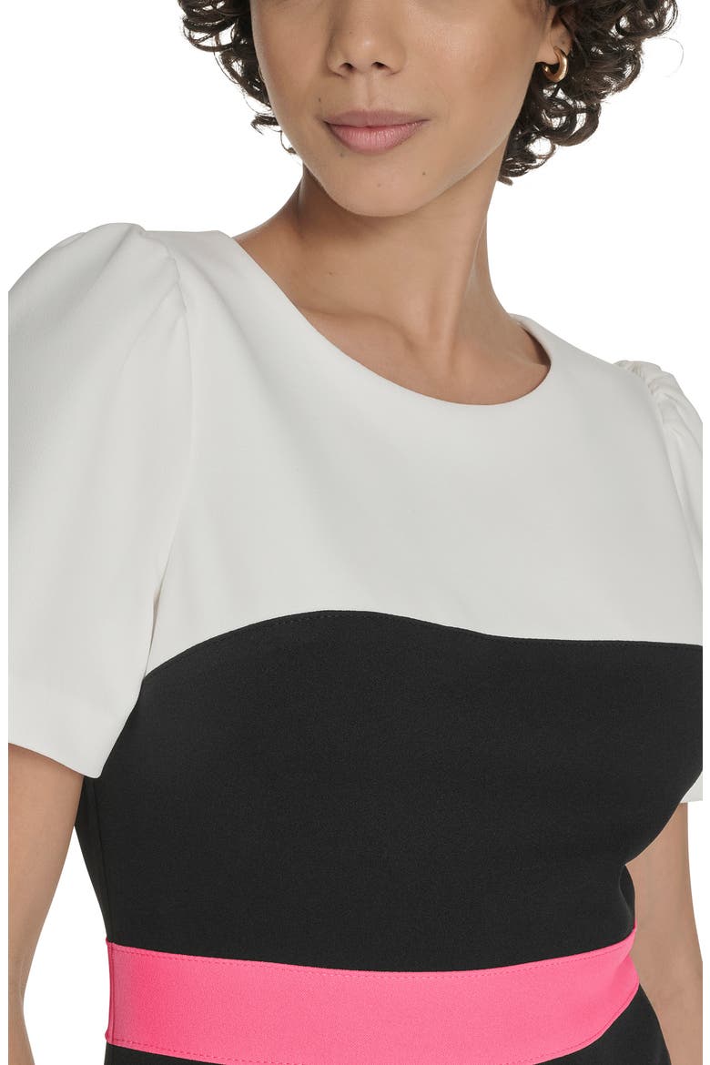 Short Sleeve Colorblock Sheath Dress, Alternate, color, IVO/BLK/PEONY