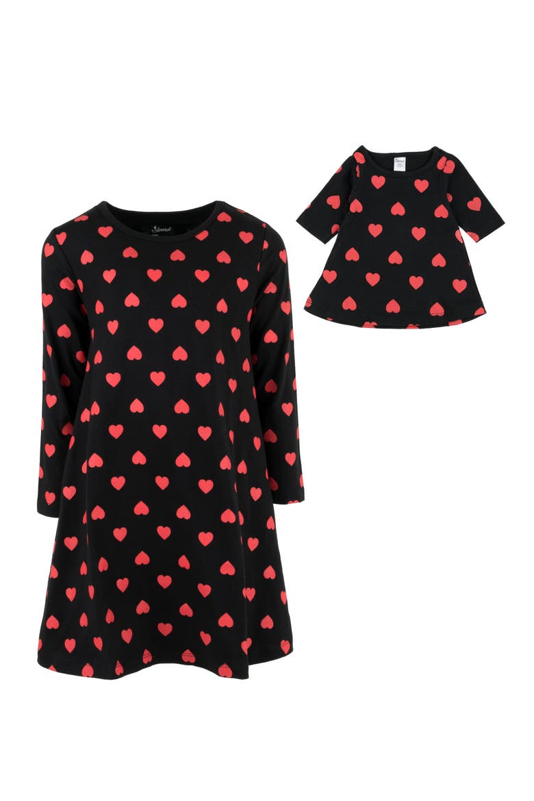 Girls Cotton Dress with Matching Doll Dress, Printed Design, Alternate, color, HEARTS