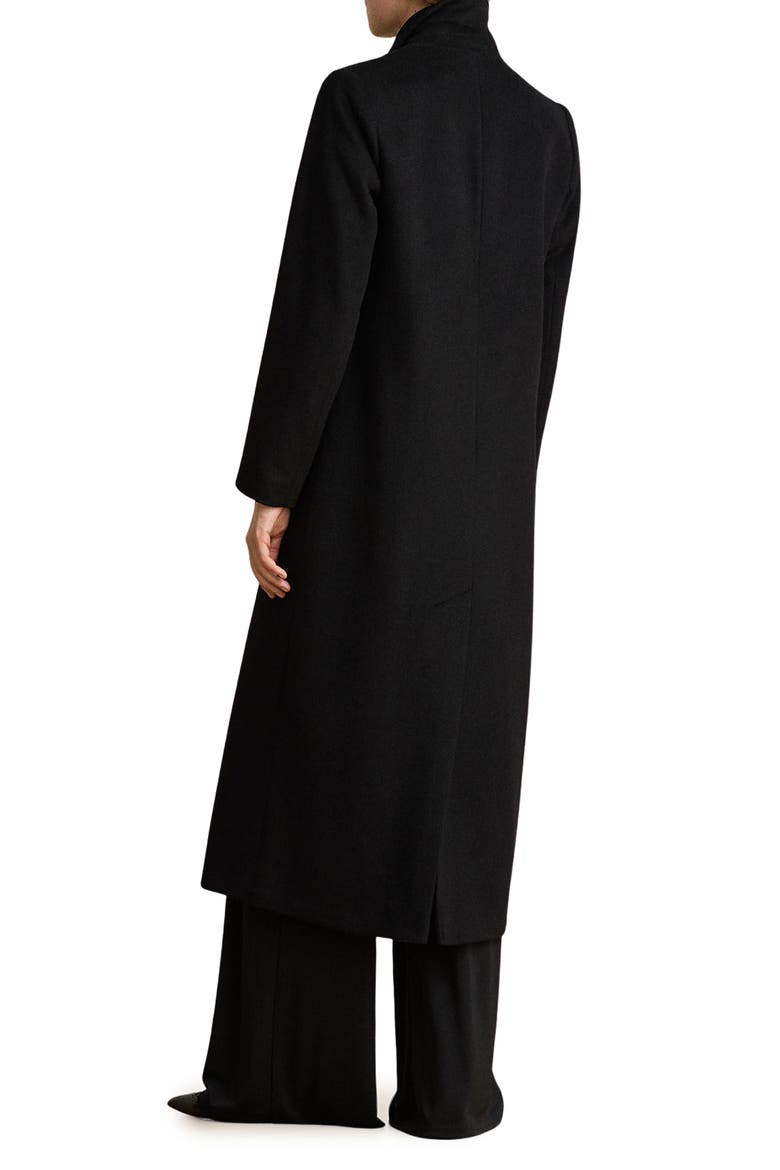 Double Breasted Longline Wool Blend Coat, Alternate, color, BLACK