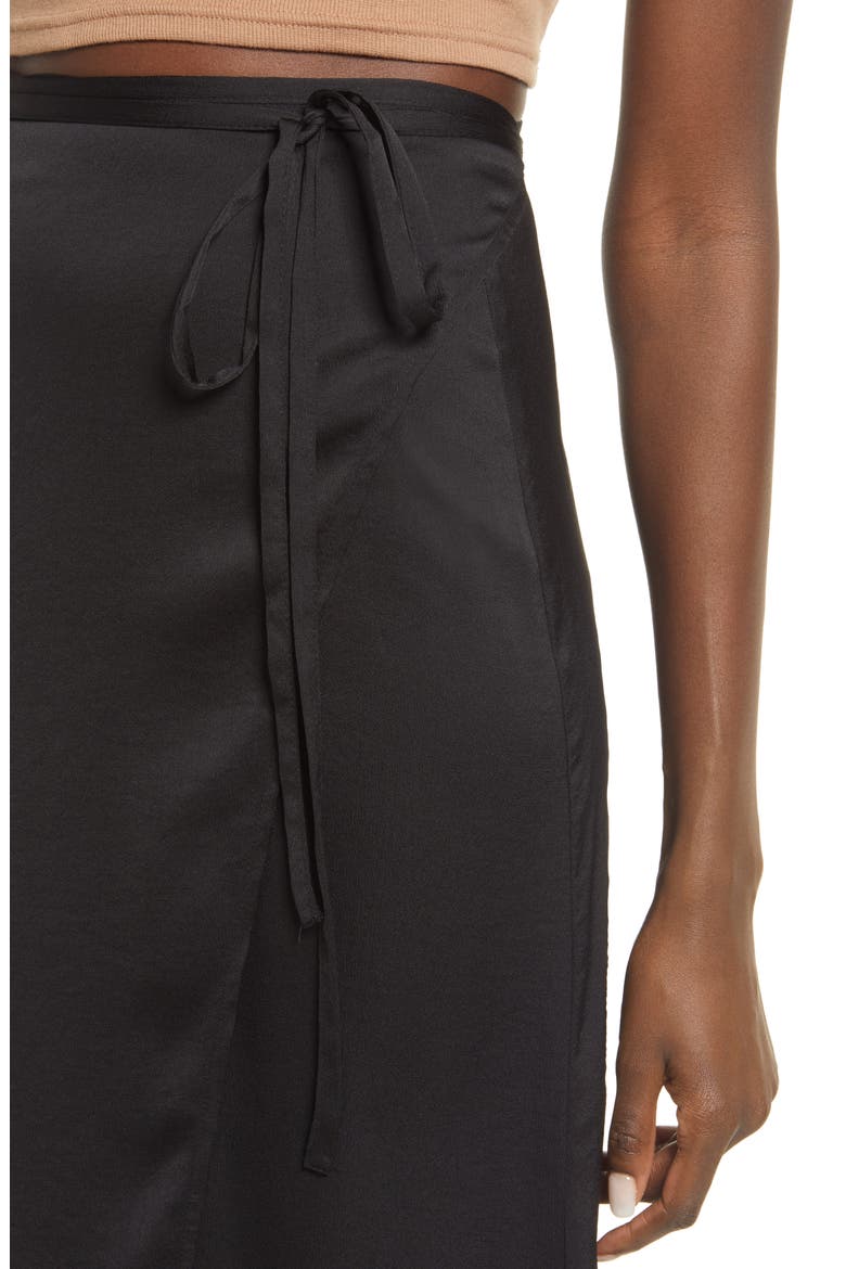 Satin Wrap Skirt, Alternate, color, BLACK