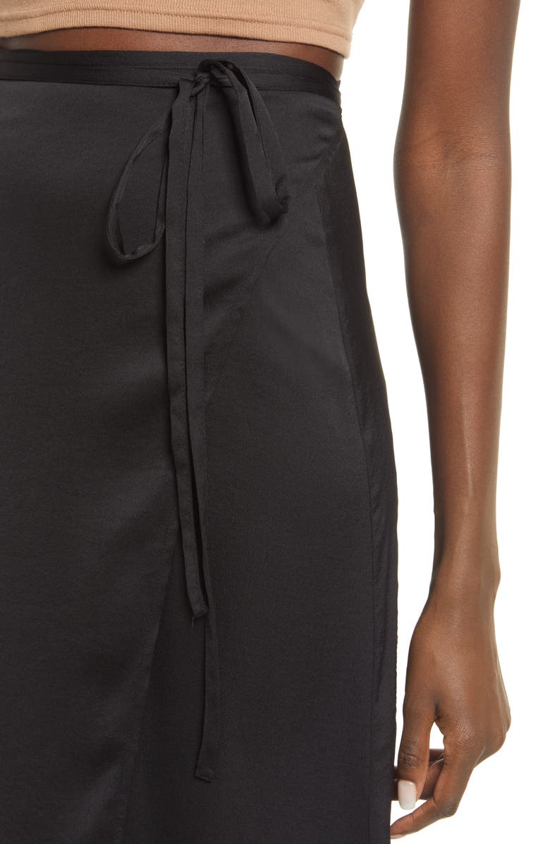 Open Edit Satin Wrap Skirt, Alternate, color, Black