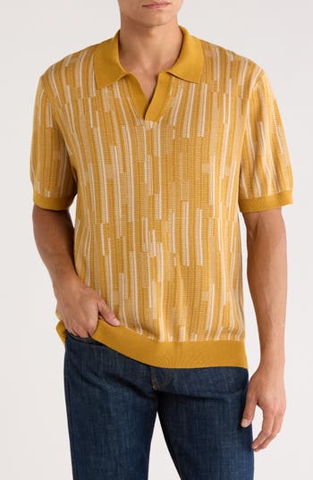For The Republic Textured Johnny Collar Polo Sweater In Gold