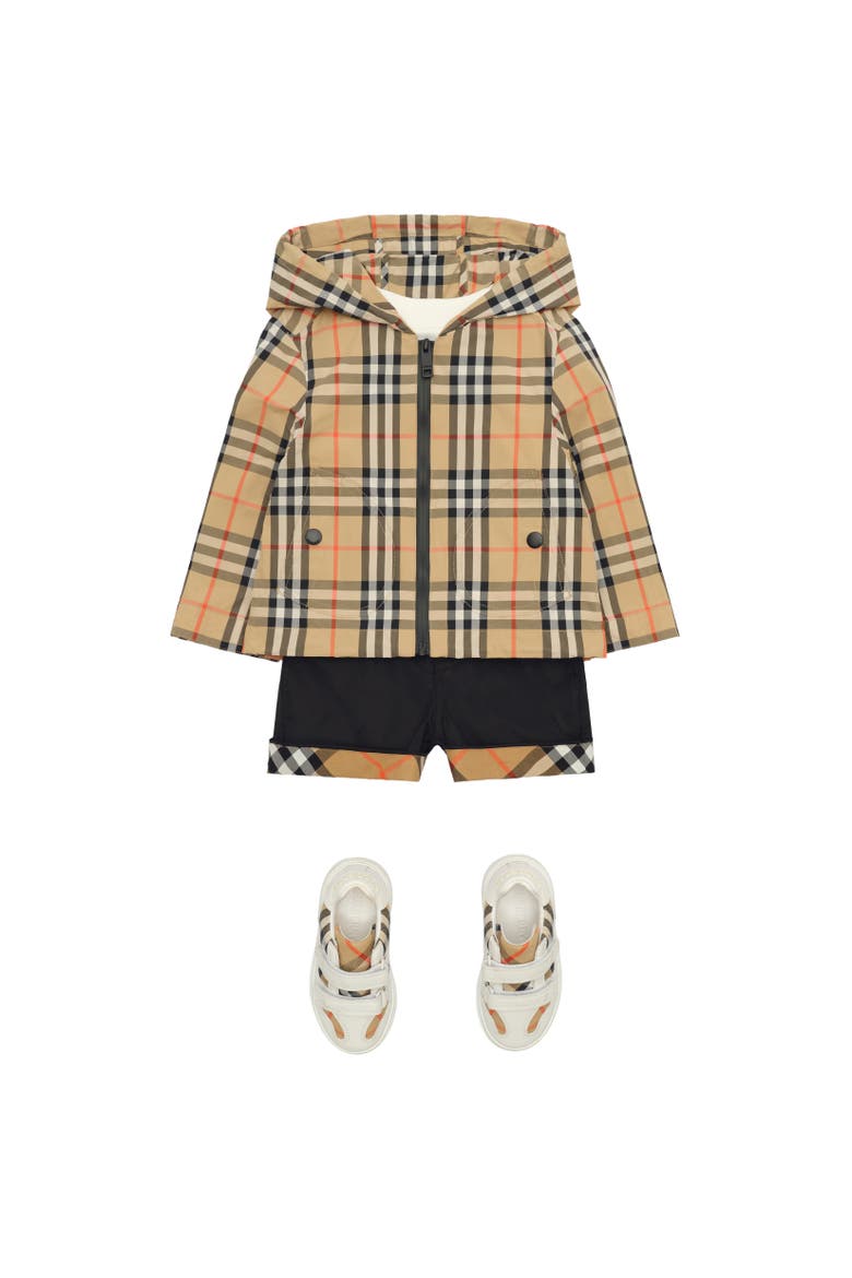 Check Nylon Hooded Jacket, Alternate, color, Sand beige