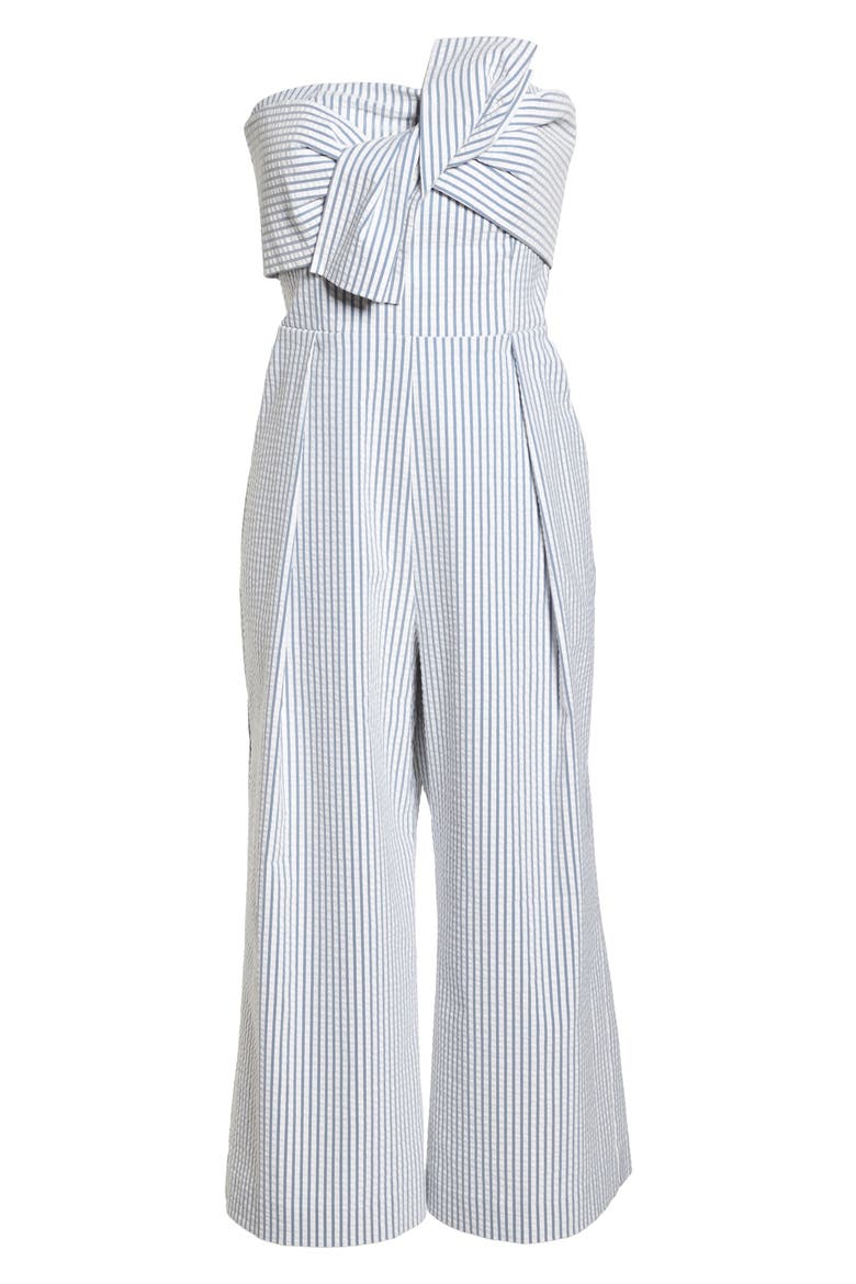 Twist Front Seersucker Crop Jumpsuit, Alternate, color, BLUE/ WHITE STRIPE
