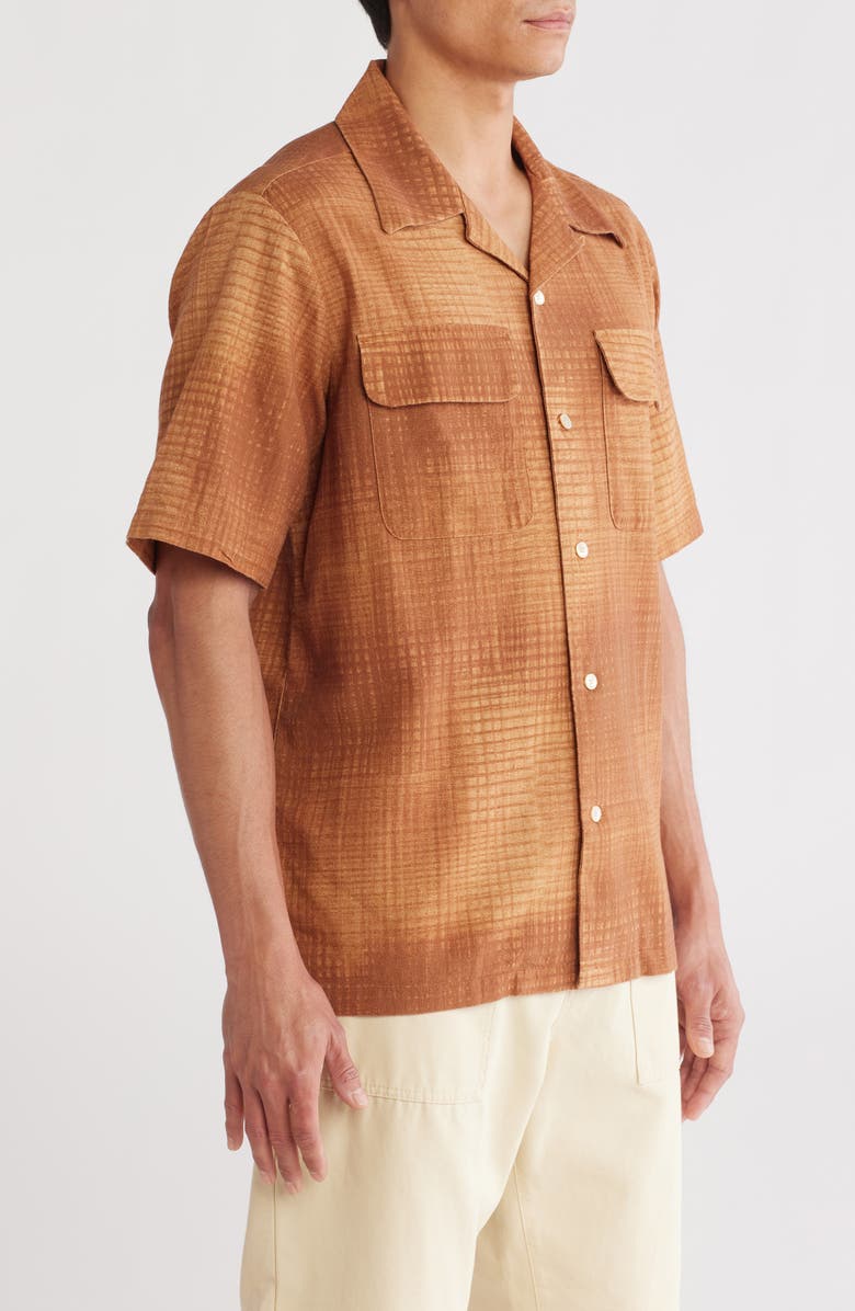 NN07 Daniel Abstract Print Linen & Cotton Blend Camp Shirt, Alternate, color, Brown Print