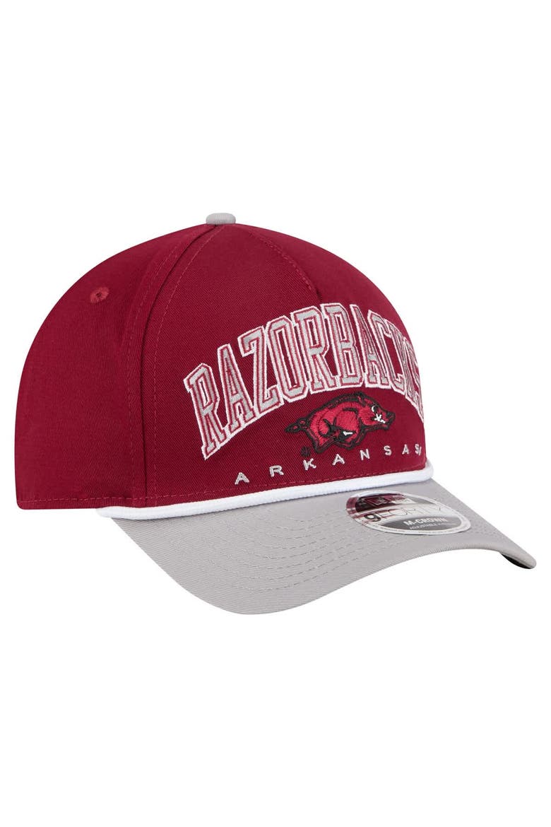 Men's New Era Cardinal/Gray Arkansas Razorbacks Arch Two-Tone Rope 9FORTY A-Frame M-Crown Adjustable Hat, Alternate, color, Cardinal