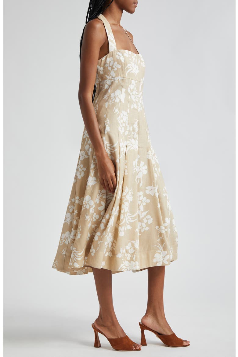Amalia Floral Cotton Blend Halter Dress, Alternate, color, STONE KHAKI/ OFF WHITE