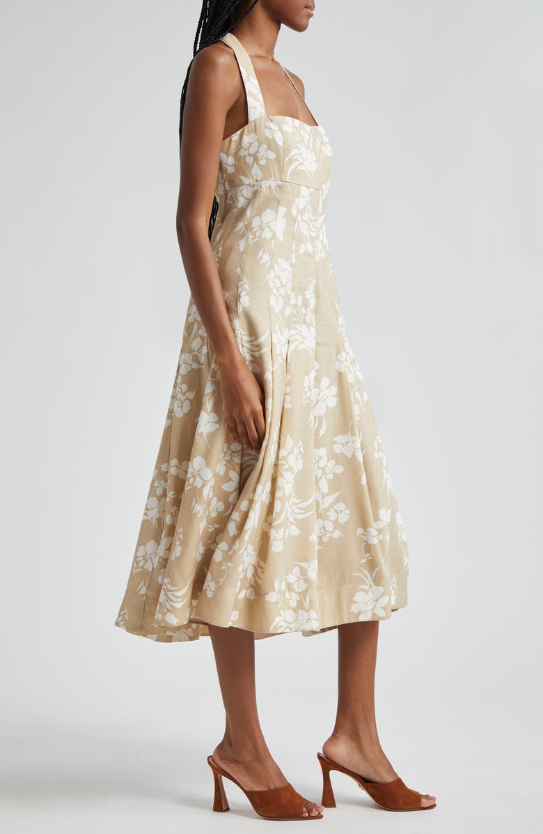 Veronica Beard Amalia Floral Cotton Blend Halter Dress, Alternate, color, Stone Khaki/ Off White