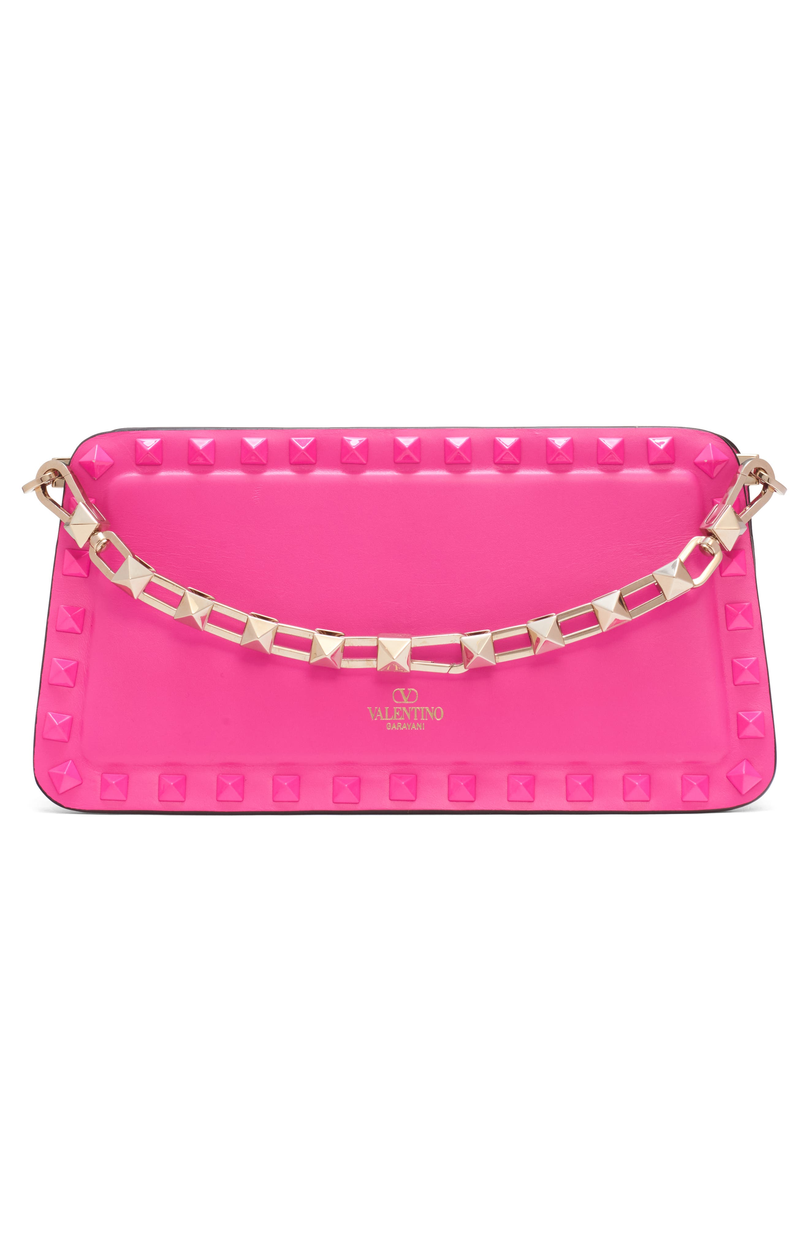 Valentino Garavani Rockstud Leather Clutch, Alternate, color, 