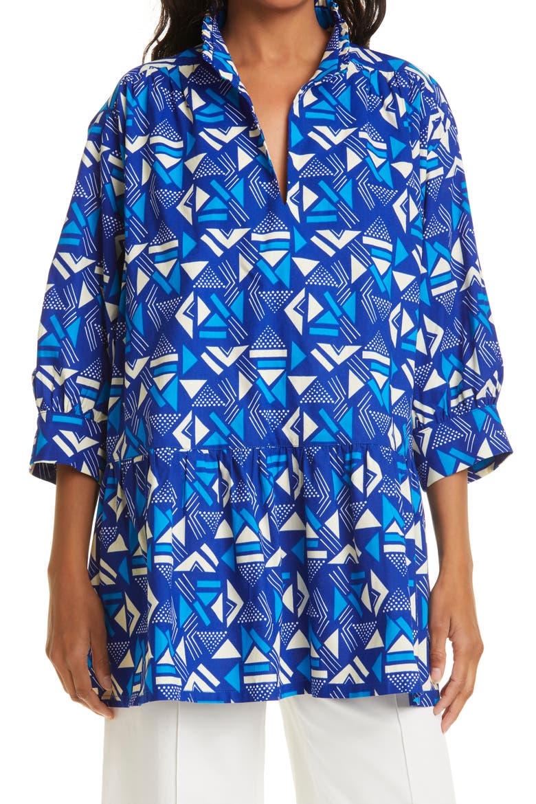 Curator Geo Print Cotton Top (Nordstrom Exclusive), Main, color, BLUE/OPTIC WHITE SAMAKAKA