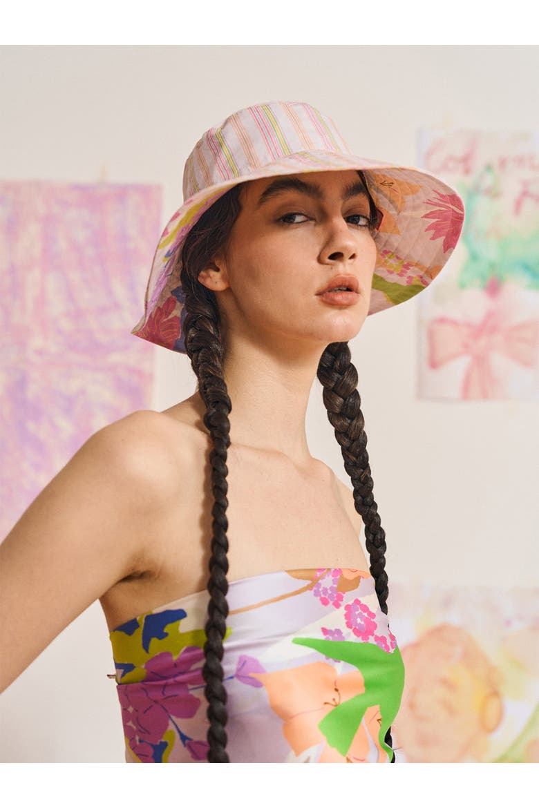 FRIDA x LOST PATTERN "Frida's Garden" Cotton Reversible Sun Hat, Alternate, color, Pink