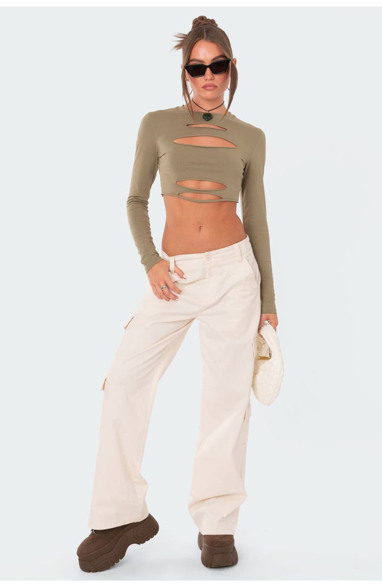 EDIKTED Slash Crop Top, Alternate, color, Olive