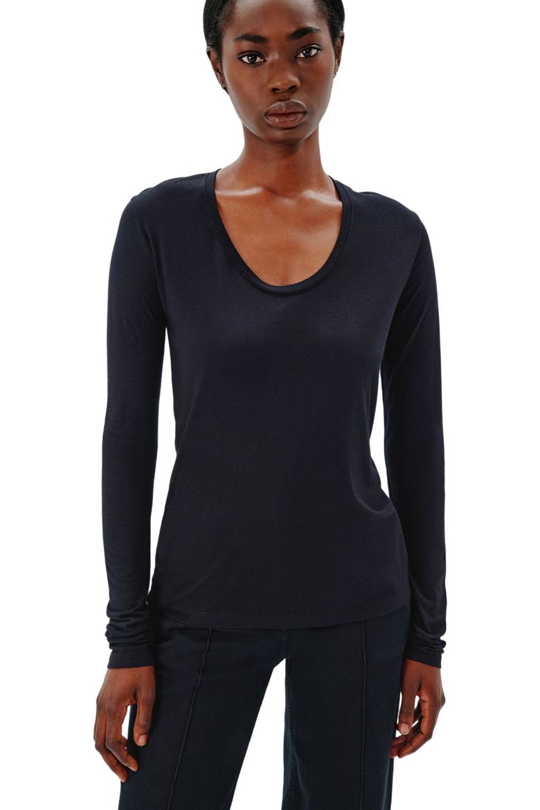 LONG BALLET SCOOP TEE, Alternate, color, BLACK