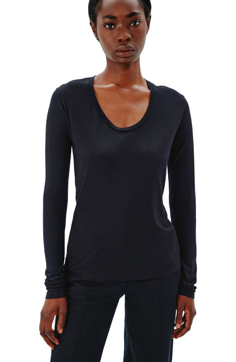 Another Tomorrow LONG BALLET SCOOP TEE, Alternate, color, Black