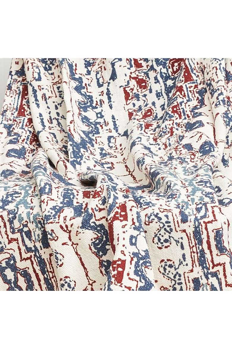 Taarush Red & Blue Grunge Pattern w/ Tassels Cotton Soft Cozy Accent Accent Throw Blanket, Alternate, color, White