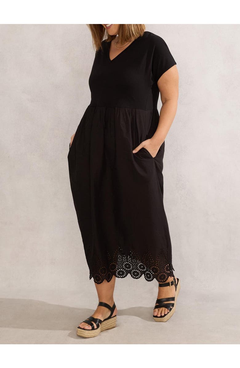 Live Unlimited Jersey Woven Mix T-Shirt Dress, Alternate, color, Black