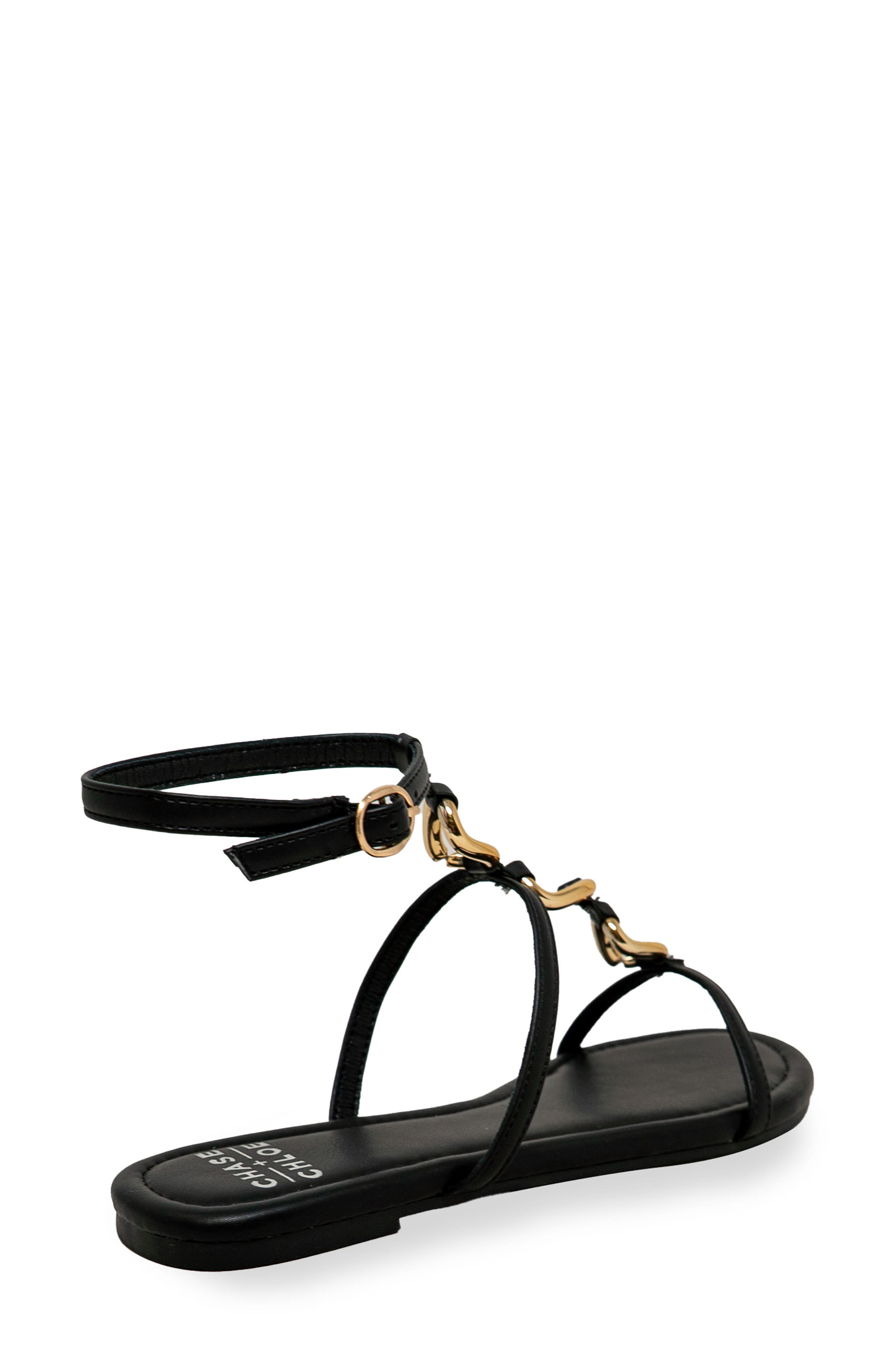 CHASE AND CHLOE Ankle Strap Flat Sandal, Alternate, color, Black