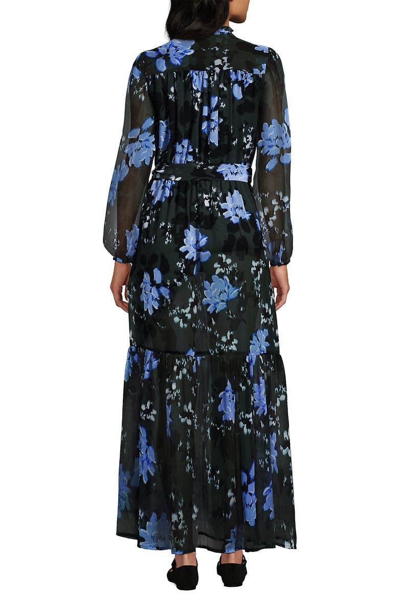 Chiffon Tiered Long Sleeve Maxi Dress, Alternate, color, Evening Forest Painted Floral