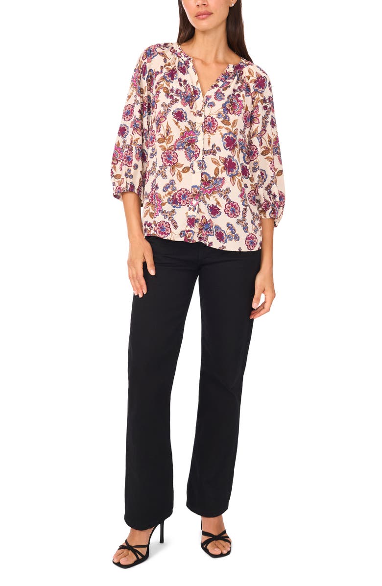 Vince Camuto V-Neck Puff Sleeve Blouse, Alternate, color, Amaranth