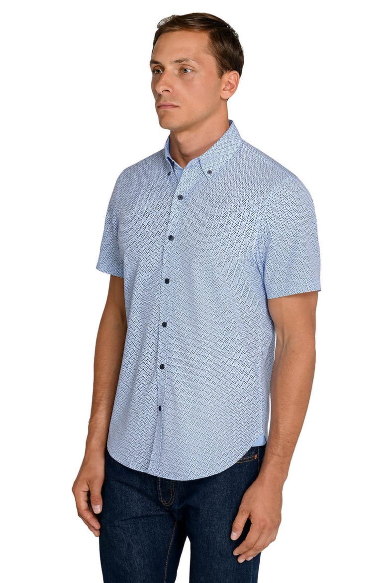 Geometric Short Sleeve Button-Down Shirt, Alternate, color, WHITE/ BLUE