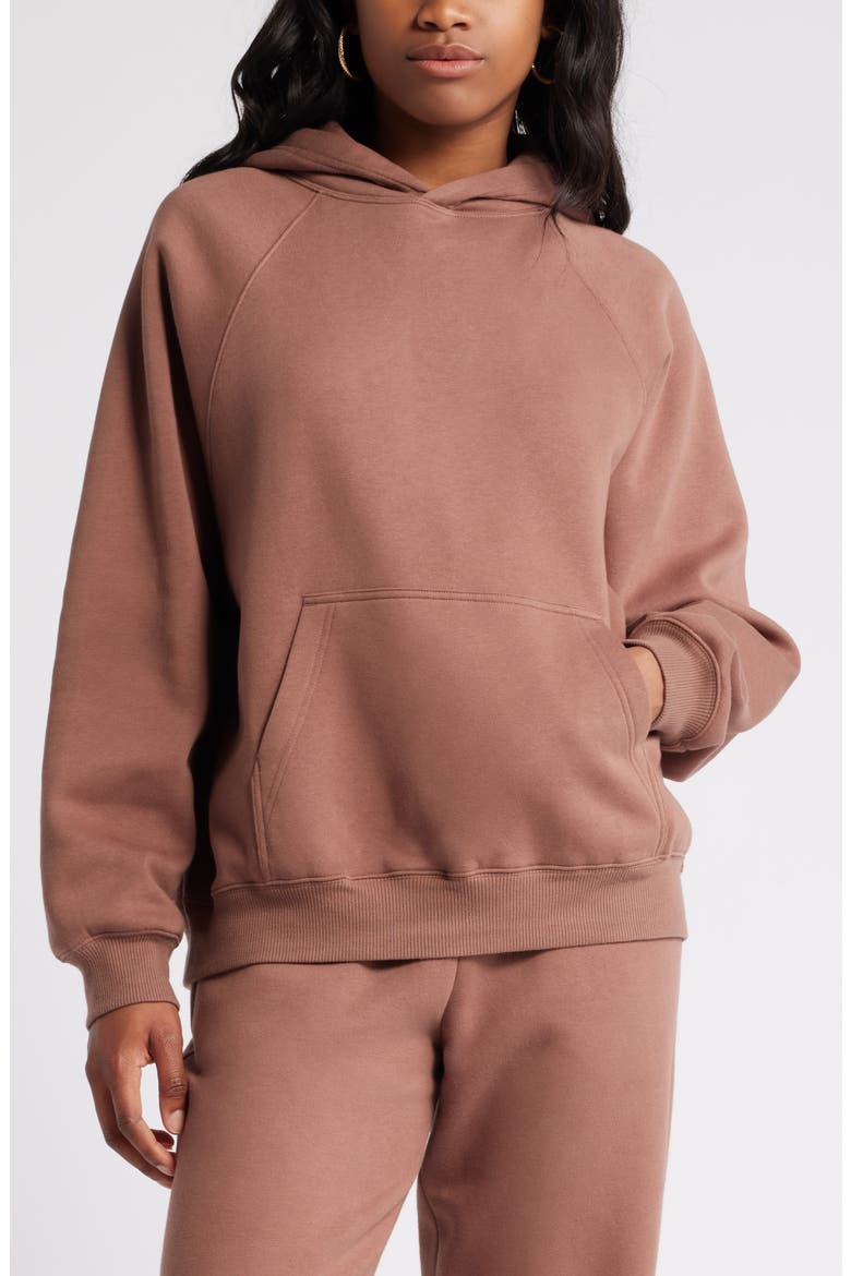 Fleece Detail Oversize Raglan Hoodie, Main, color, BROWN TOPAZ