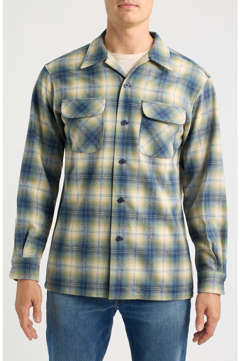 Board Plaid Wool Flannel Button-Up Overshirt, Alternate, color, BLUE/ GREEN OMBRE