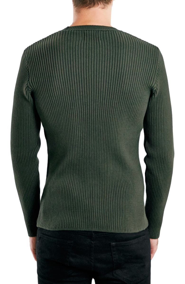 Topman Olive Chunky Rib Knit Crewneck Sweater, Alternate, color, 