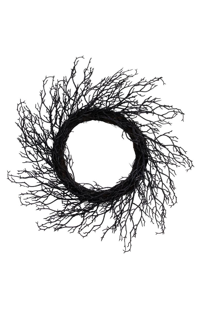 Northlight Glittered Twig Artificial Halloween Wreath - 24" - Black - Unlit, Main, color,