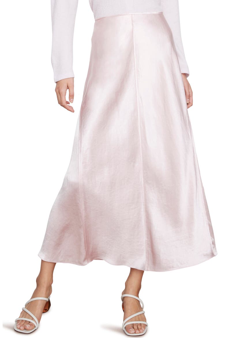 Raw Edge Paneled Satin Slip Skirt, Alternate, color, ROSELLE
