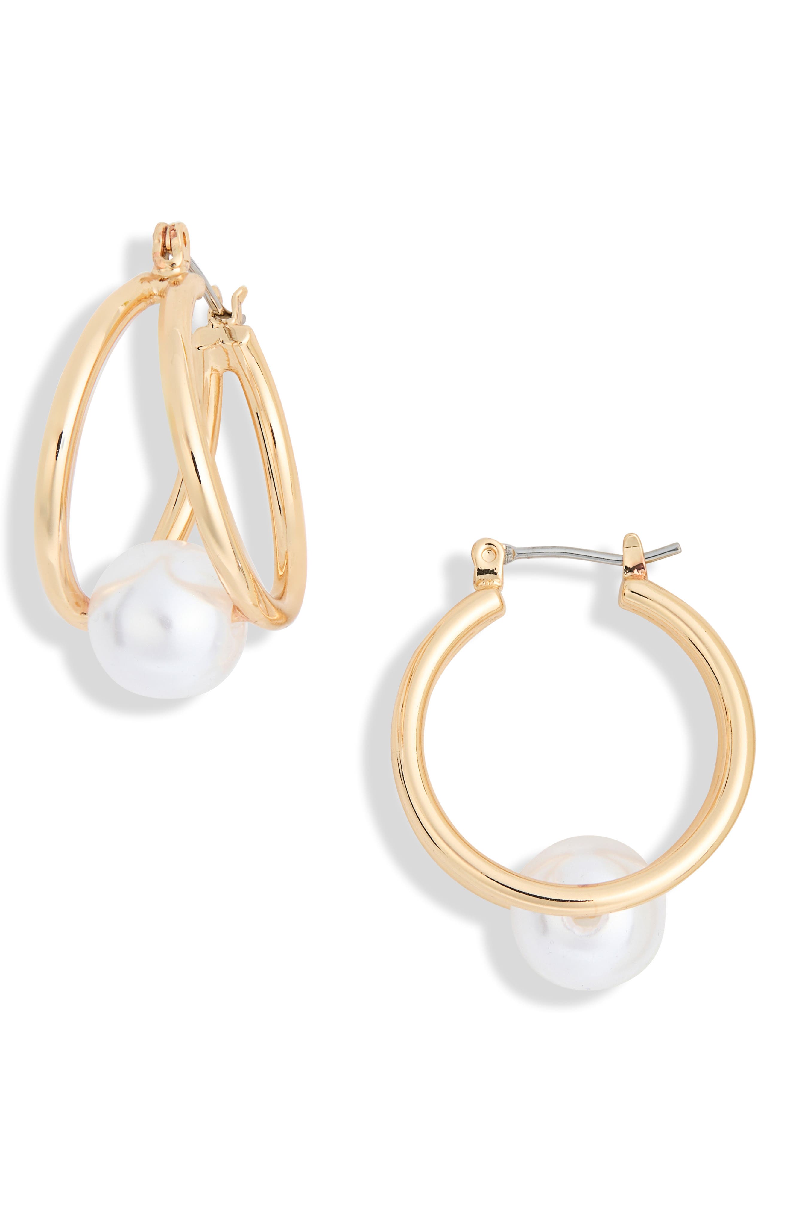NORDSTROM RACK Faux Pearl Caged Hoop Earrings