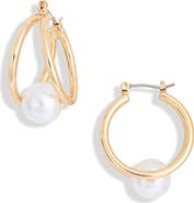 NORDSTROM RACK Faux Pearl Caged Hoop Earrings