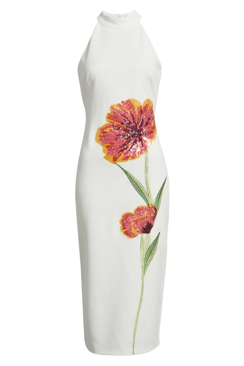 Sequin Flower Midi Dress, Alternate, color, IVORY