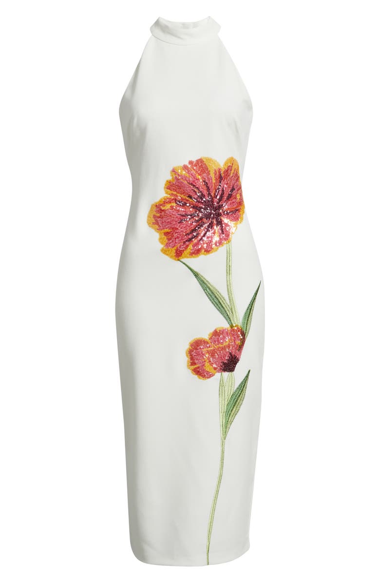 Vince Camuto Sequin Flower Midi Dress, Alternate, color, Ivory