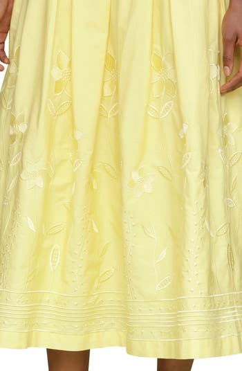 Floral Embroidered Pleated Cotton Midi Skirt