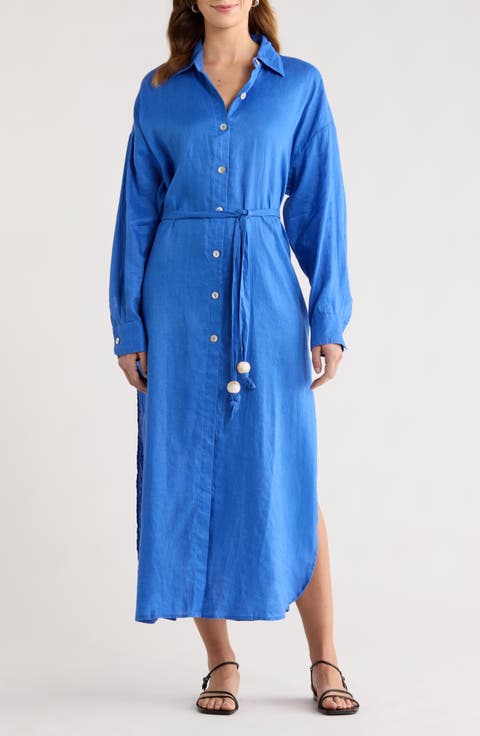 Long Sleeve Linen Maxi Shirtdress
