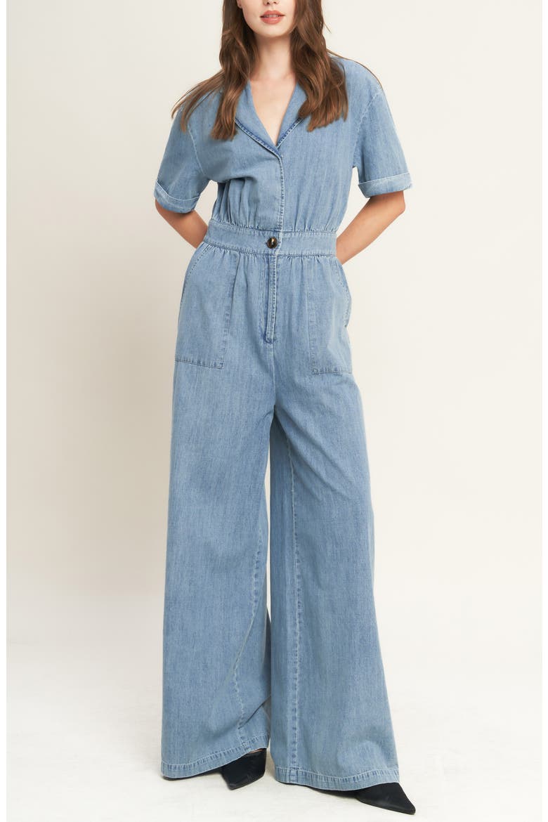 Chambray Wide Leg Jumpsuit, Alternate, color, LIGHT INDIGO