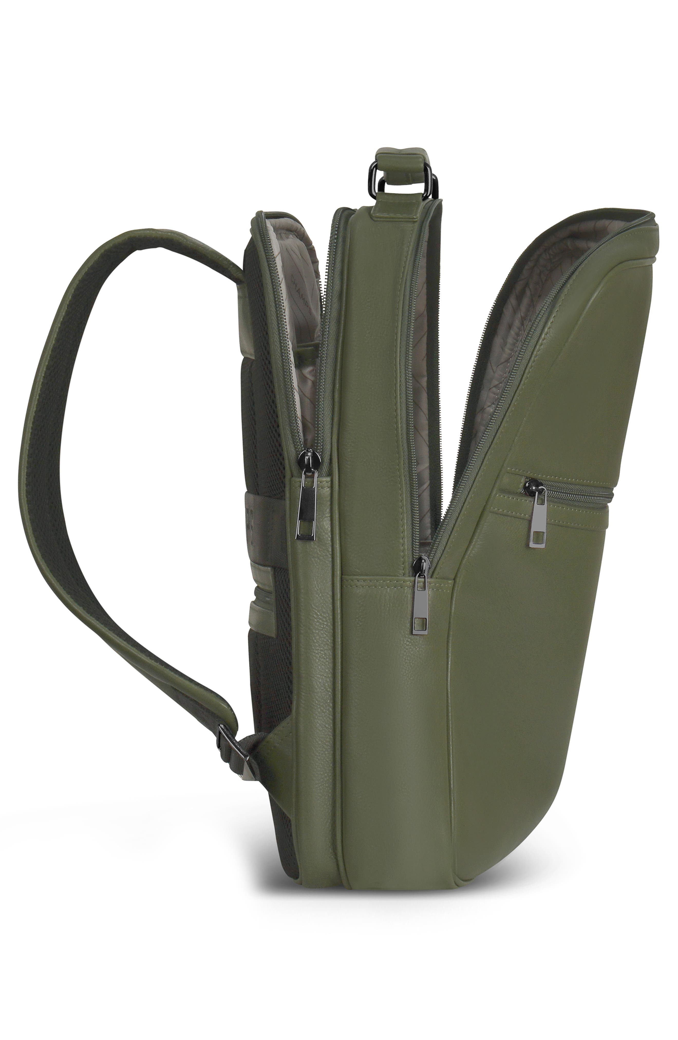 CHAMPS Compact Leather Travel Backpack, Alternate, color, Khaki