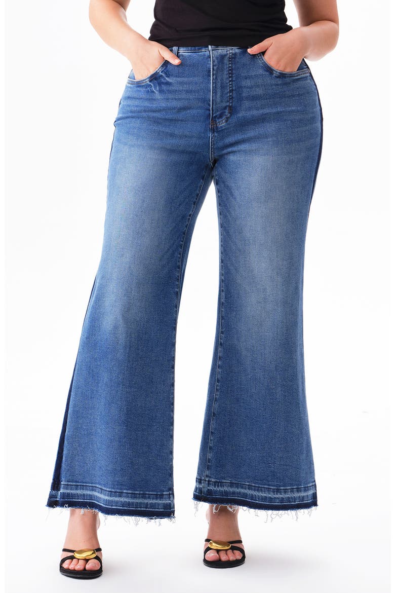 High Waist Raw Hem Wide Leg Jeans, Main, color, TRAPPIST-1E