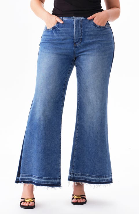 High Waist Raw Hem Wide Leg Jeans