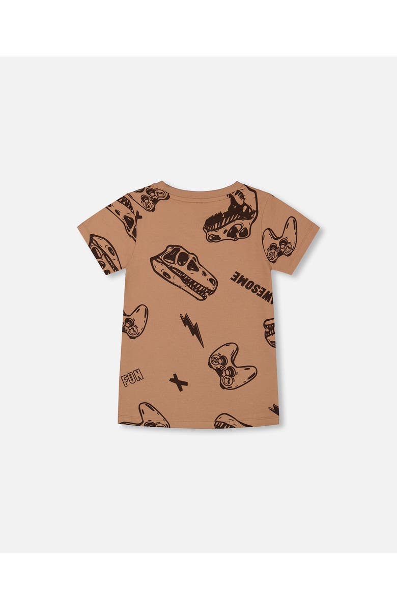 Deux par Deux Boy's Printed Organic Cotton Tee Beige And Black Dinos, Alternate, color, 