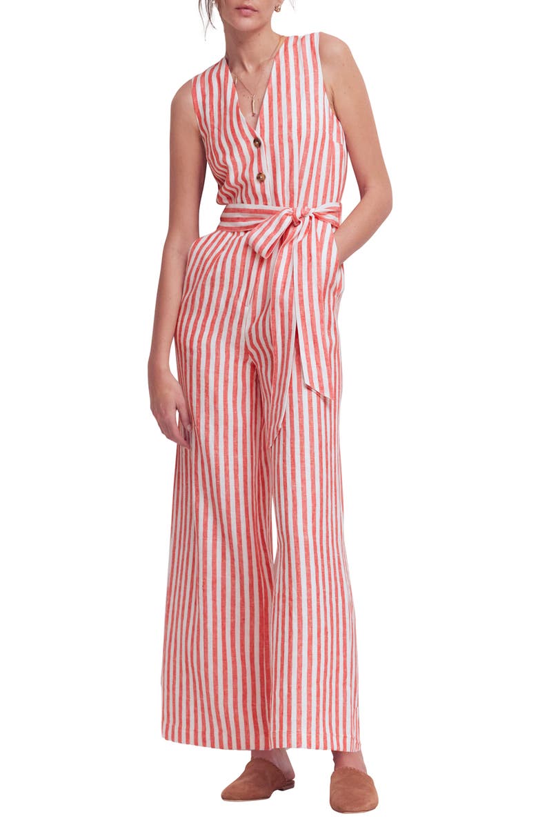 Boden Laura Stripe Linen Jumpsuit, Main, color, Red Stripe