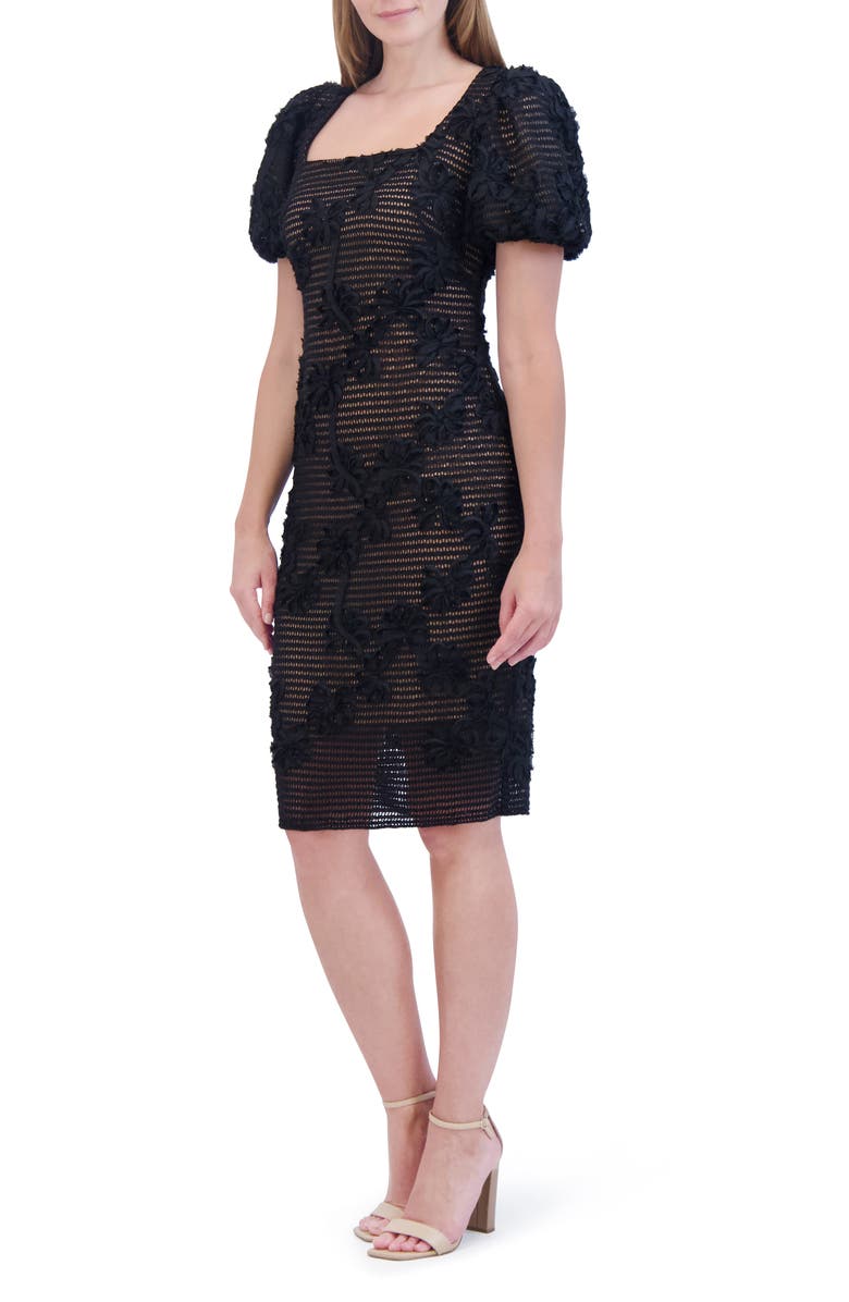 Eliza J Floral Appliqué Open Stitch Dress, Alternate, color, 
