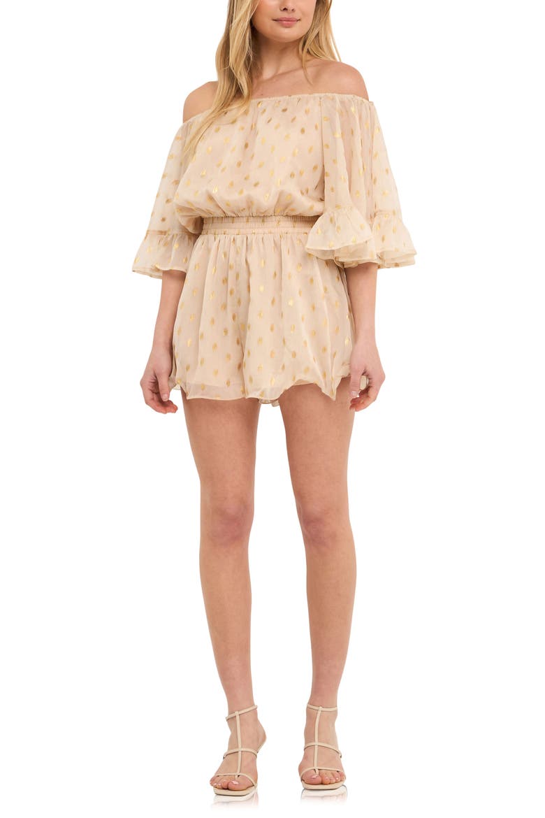 Off the Shoulder Chiffon Romper, Alternate, color, CREAM