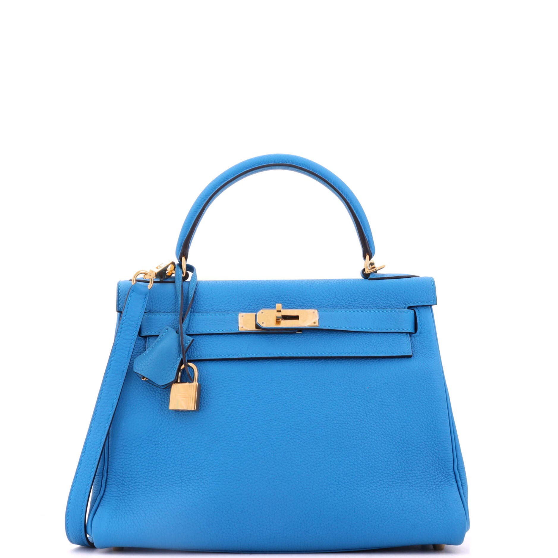 Pre-Owned Hermes Kelly Handbag Blue Togo with Gold Hardware 28, Main, color, Bleu Zanzibar