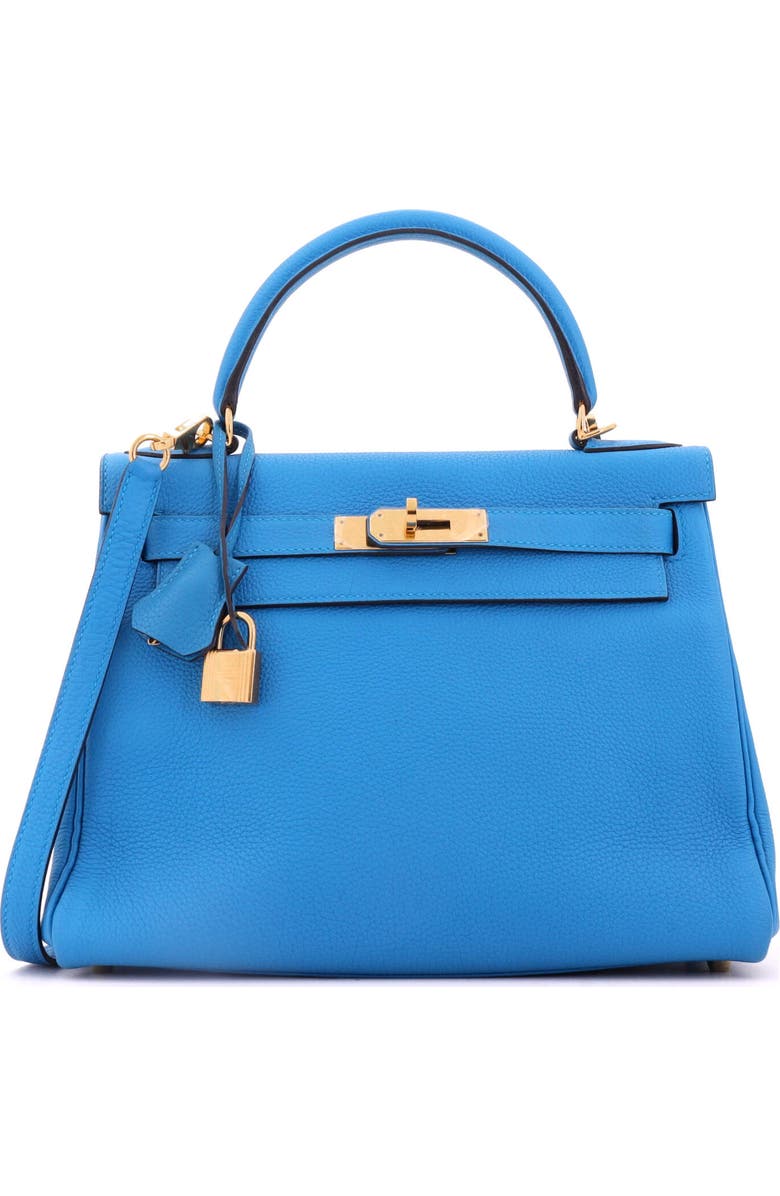 Pre-Owned Hermes Kelly Handbag Blue Togo with Gold Hardware 28, Main, color, Bleu Zanzibar